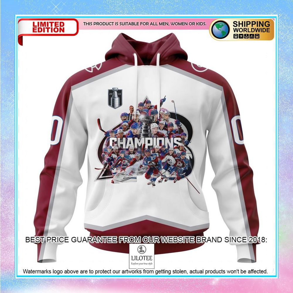 personalized nhl colorado avalanche 2022 stanley cup champions away shirt hoodie 1 451