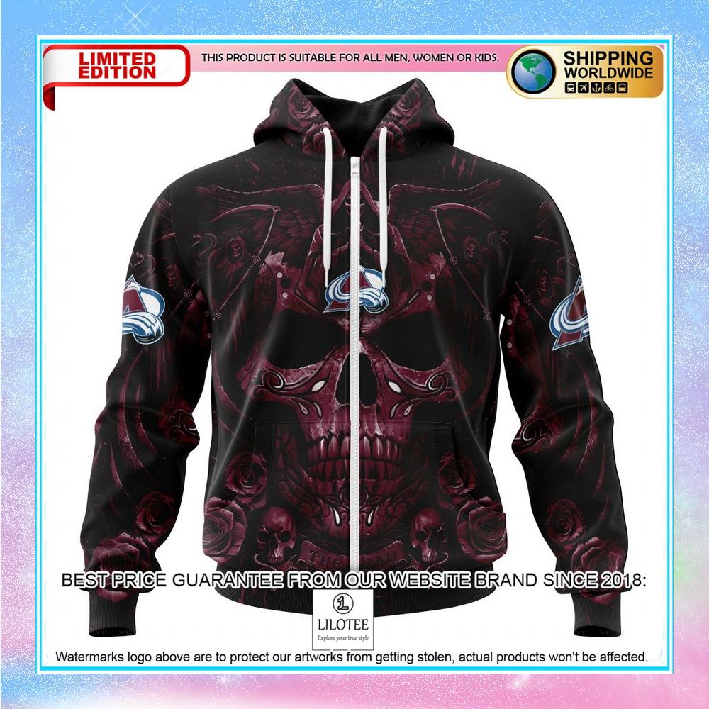 personalized nhl colorado avalanche skull art shirt hoodie 2 462