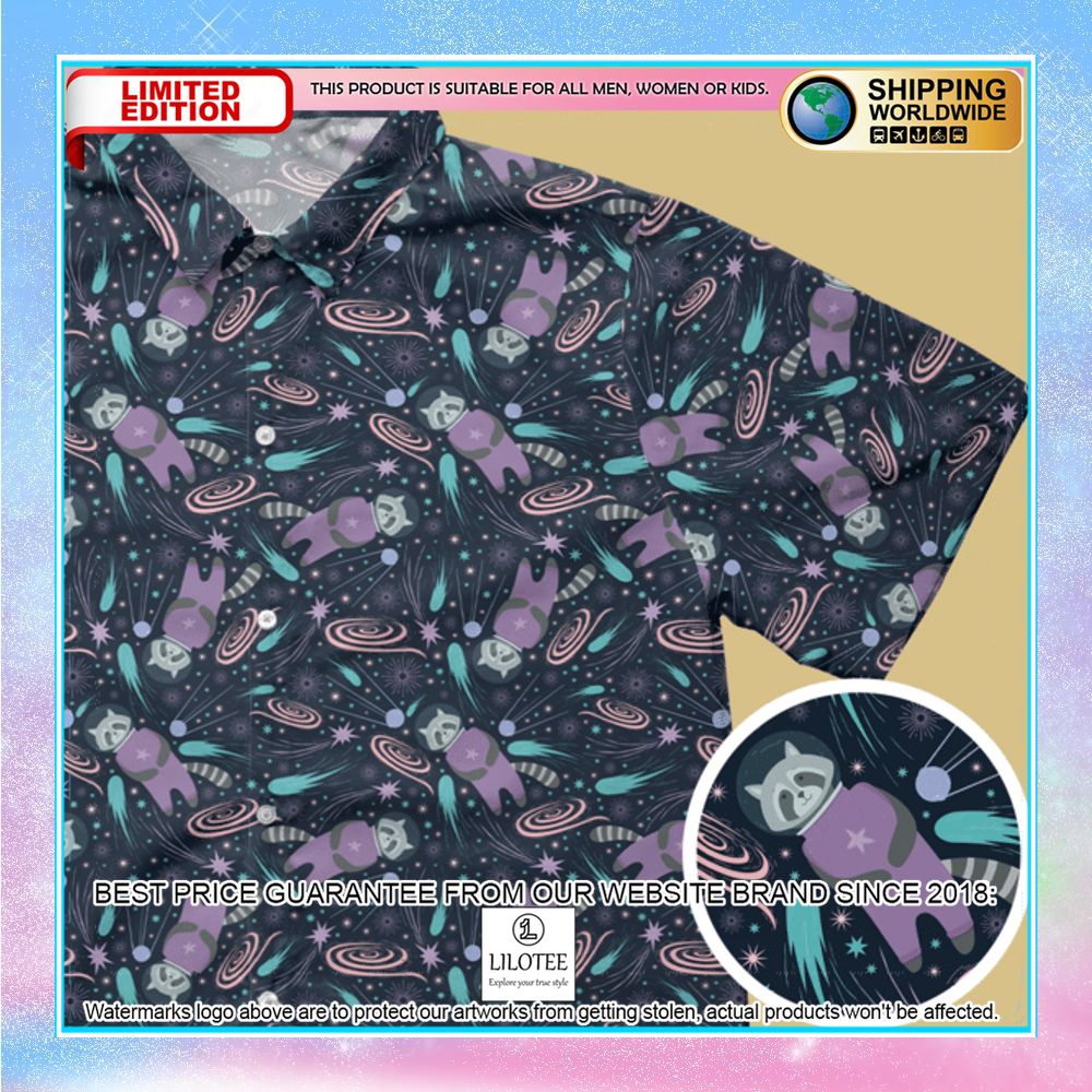 raccoon astronaut pattern hawaiian shirt 1 760