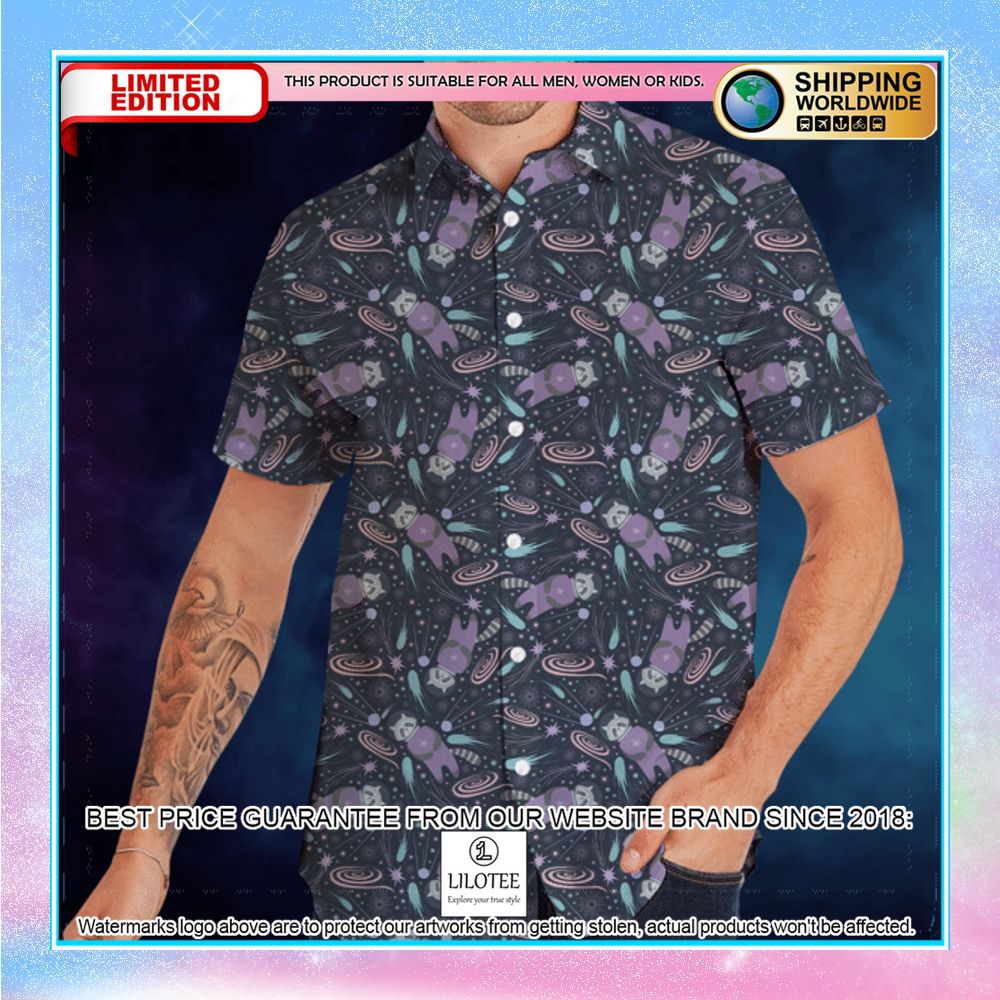 raccoon astronaut pattern hawaiian shirt 2 407