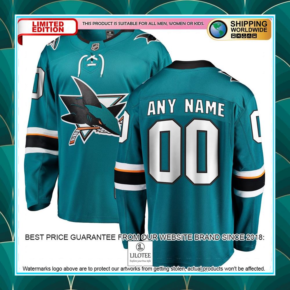 san jose sharks 2021 22 home custom teal hockey jersey 1 616