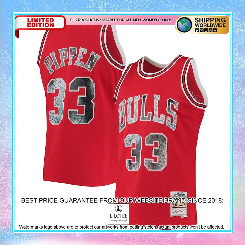 scottie pippen chicago bulls mitchell ness 1996 97 hardwood classics nba 75th anniversary diamond red basketball jersey 1 985