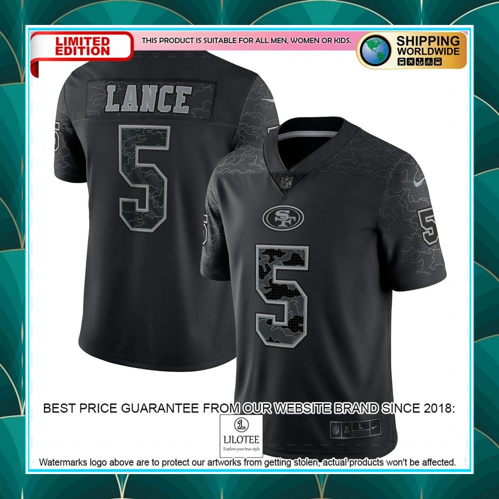 trey lance san francisco 49ers rflctv black football jersey 1 869