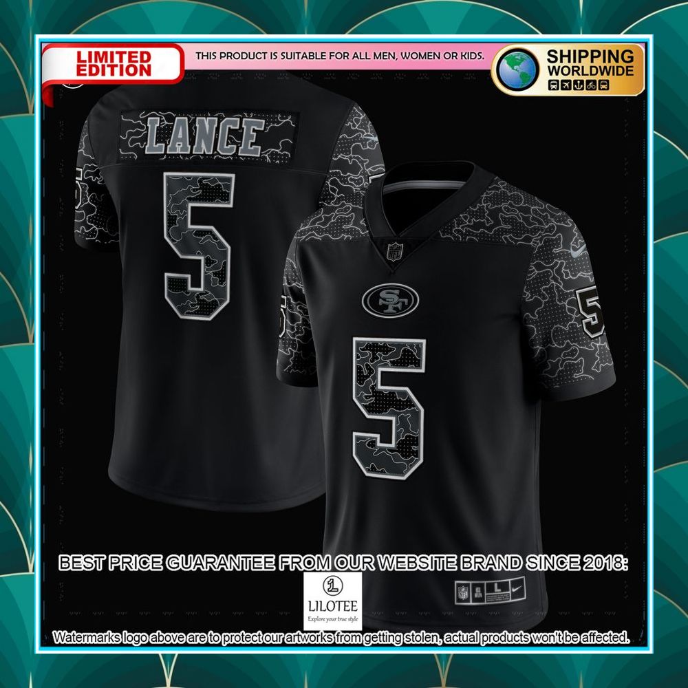 trey lance san francisco 49ers rflctv black football jersey 2 669