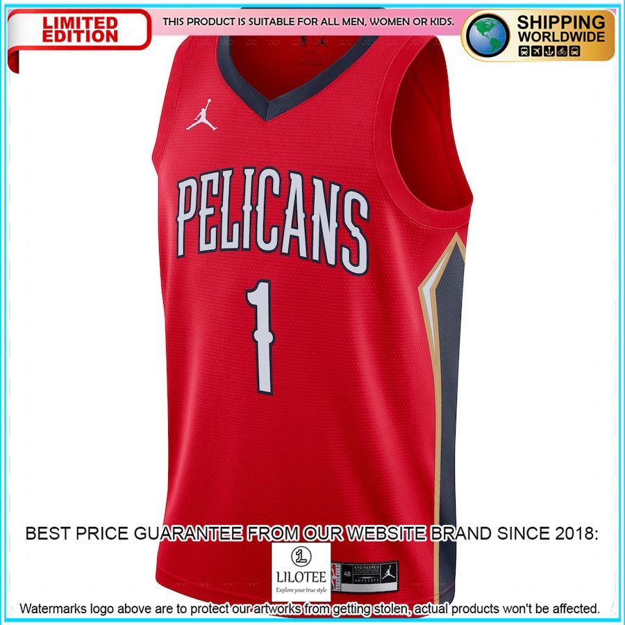 zion williamson new orleans pelicans jordan brand 2020 21 red basketball jersey 2 466