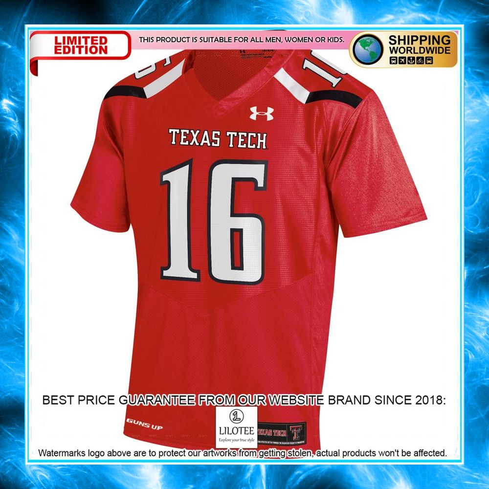 16 texas tech red raiders under armour red football jersey 2 201