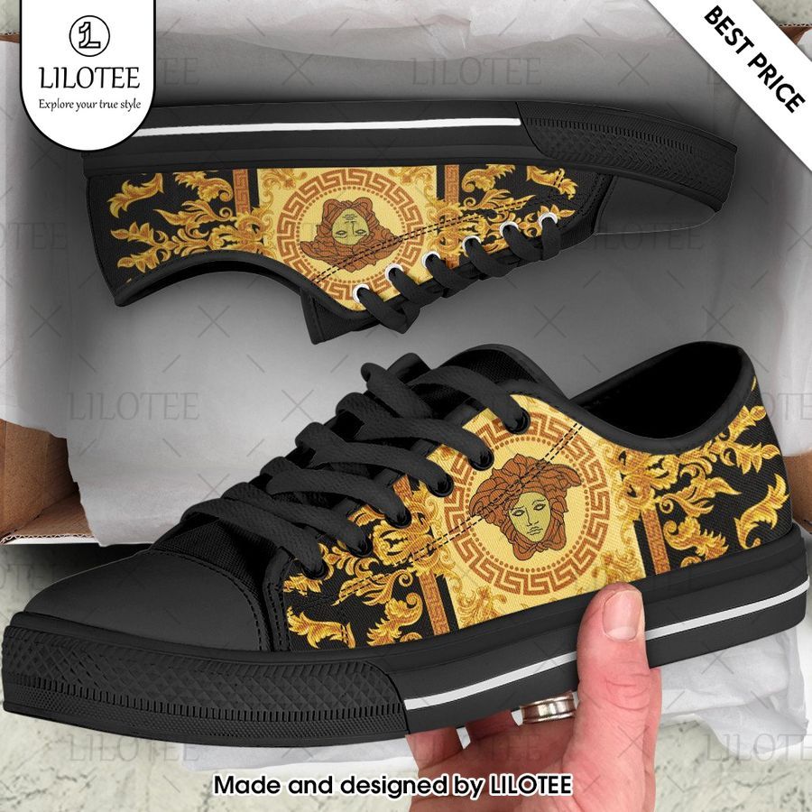 black versace gold low top canvas shoes 1 75